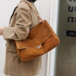 Women's Suede Flap Lock Shoulder Bag