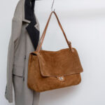 Women's Suede Flap Lock Shoulder Bag
