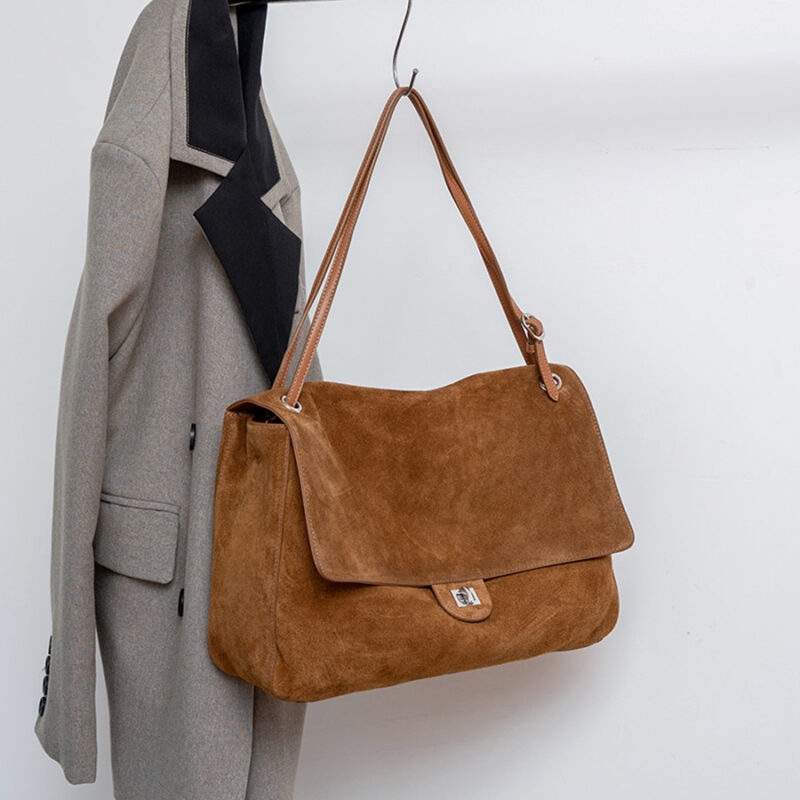 Women's Suede Flap Lock Shoulder Bag