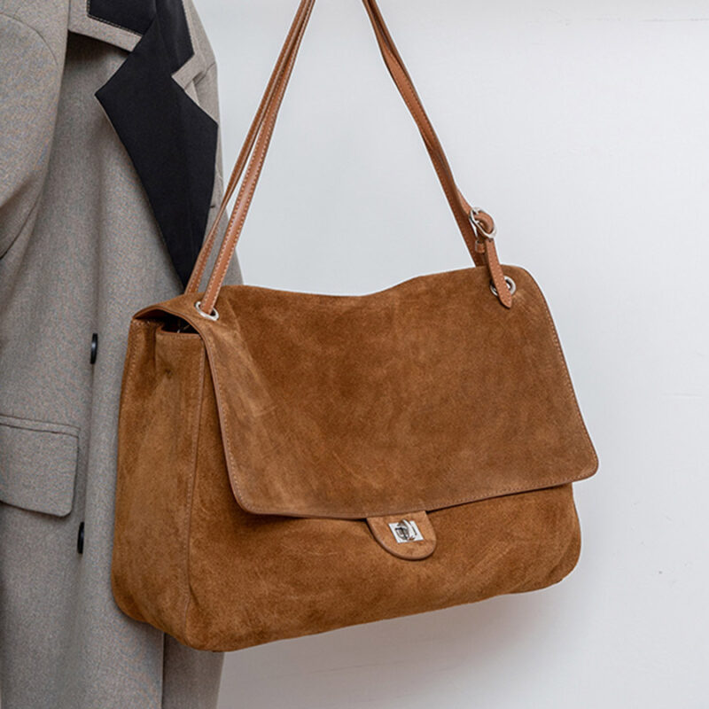 Women's Suede Flap Lock Shoulder Bag
