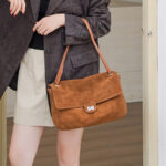 Women's Suede Flap Lock Shoulder Bag