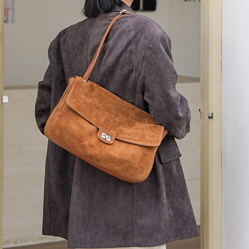 Women's Suede Flap Lock Shoulder Bag
