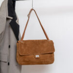 Women's Suede Flap Lock Shoulder Bag
