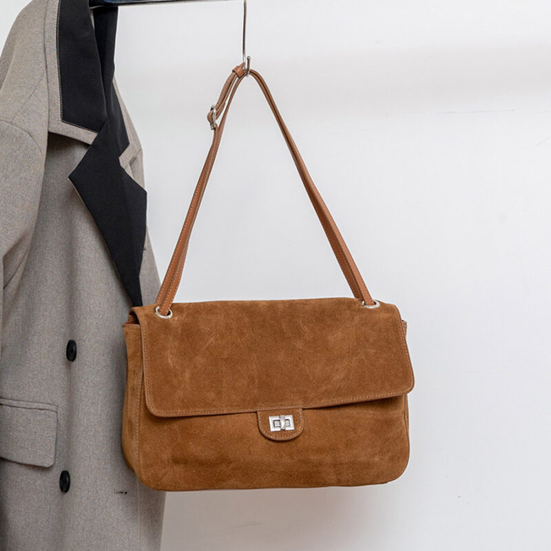 Women's Suede Flap Lock Shoulder Bag
