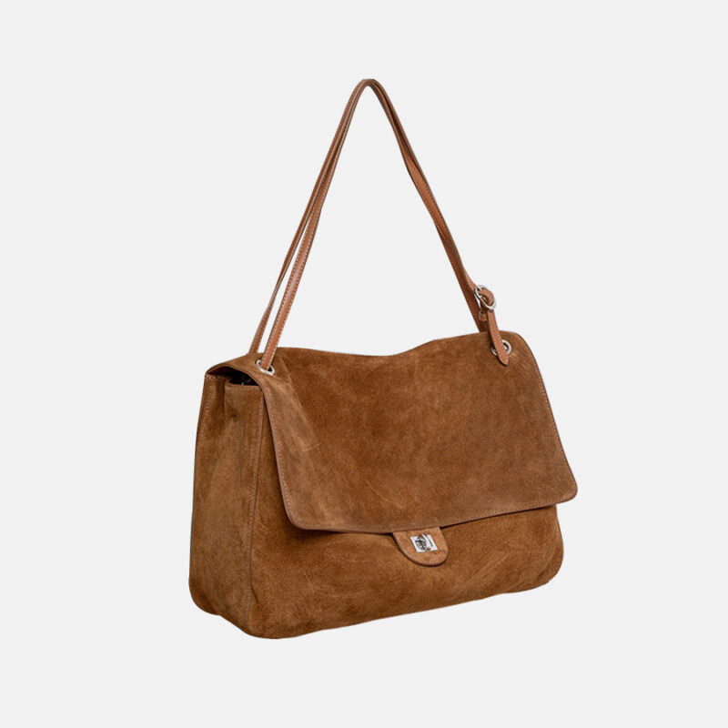 Women's Suede Flap Lock Shoulder Bag