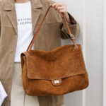 Women's Suede Flap Lock Shoulder Bag