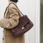Women's Suede Flap Lock Shoulder Bag
