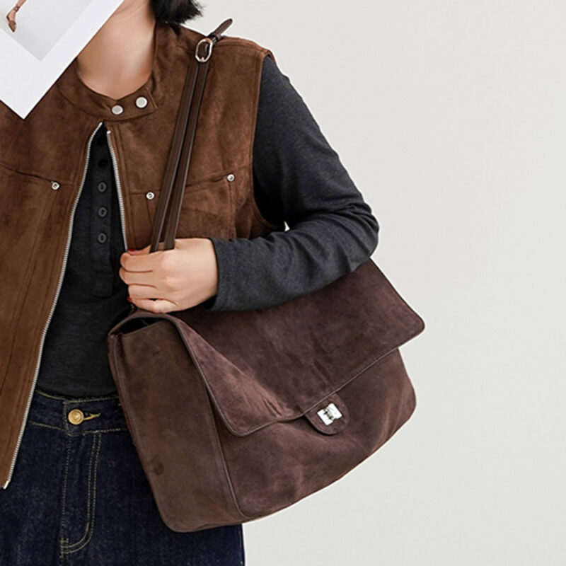 Women's Suede Flap Lock Shoulder Bag