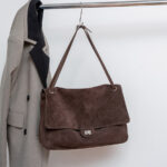 Women's Suede Flap Lock Shoulder Bag
