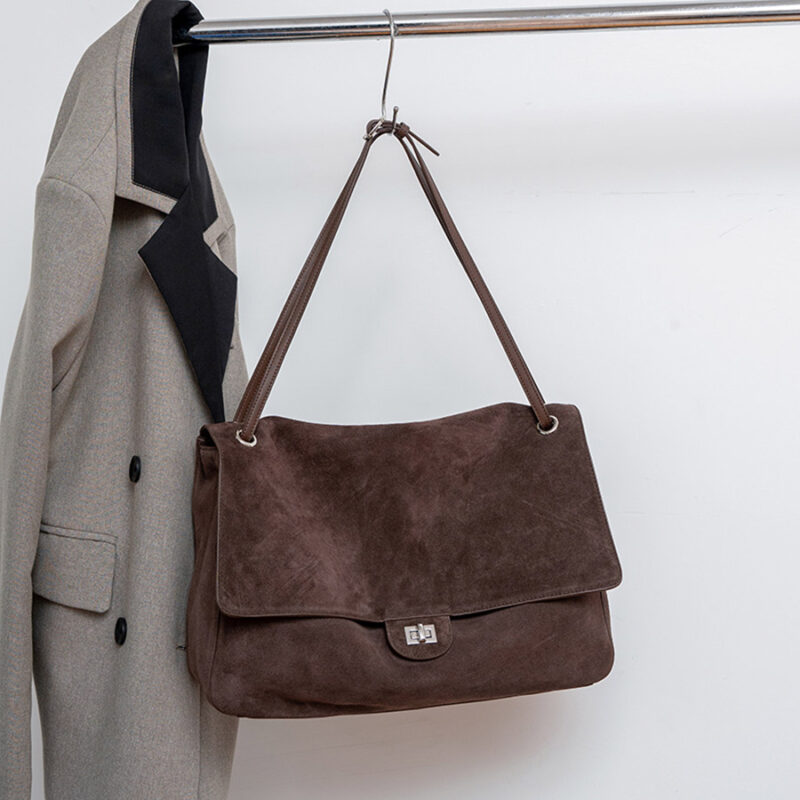 Women's Suede Flap Lock Shoulder Bag