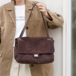Women's Suede Flap Lock Shoulder Bag