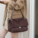 Women's Suede Flap Lock Shoulder Bag