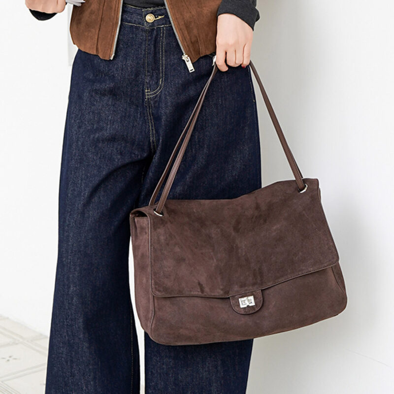 Women's Suede Flap Lock Shoulder Bag