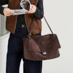Women's Suede Flap Lock Shoulder Bag