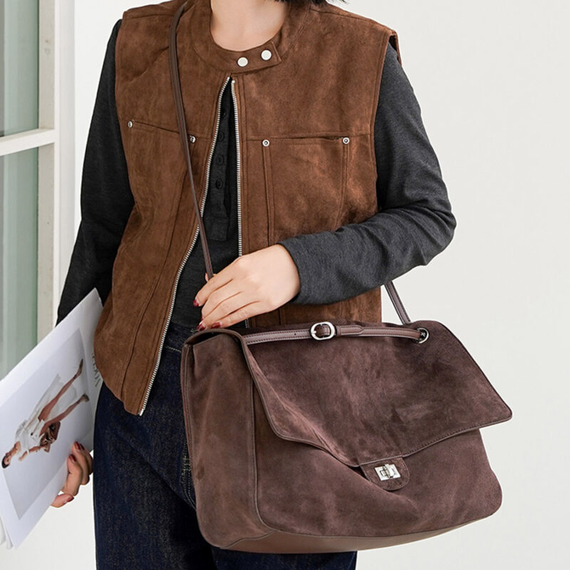 Women's Suede Flap Lock Shoulder Bag