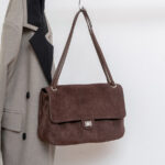 Women's Suede Flap Lock Shoulder Bag