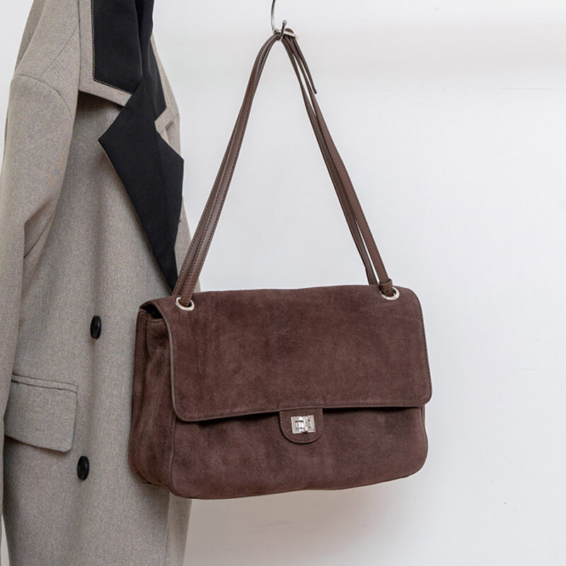 Women's Suede Flap Lock Shoulder Bag