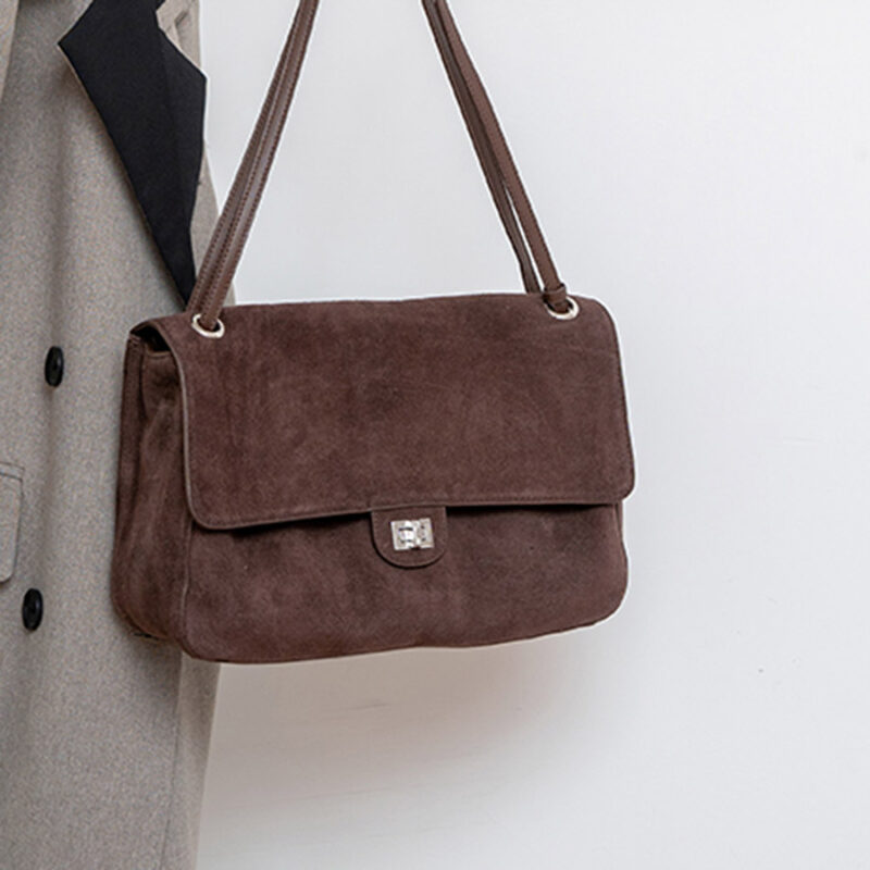 Women's Suede Flap Lock Shoulder Bag