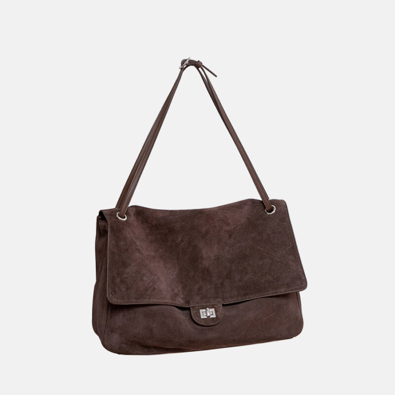 Women's Suede Flap Lock Shoulder Bag