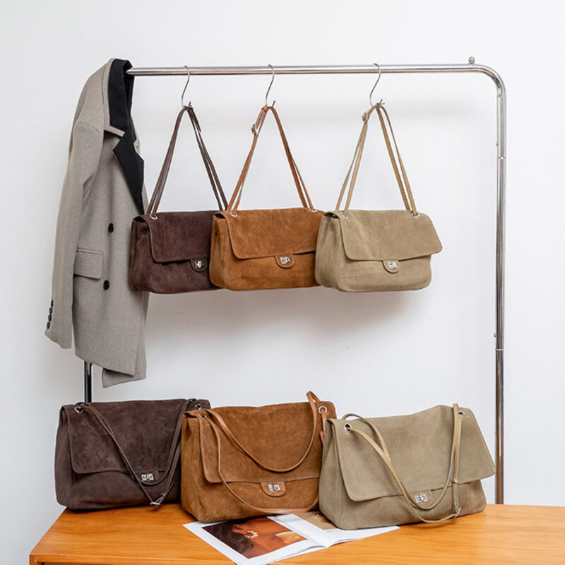 Women's Suede Flap Lock Shoulder Bag