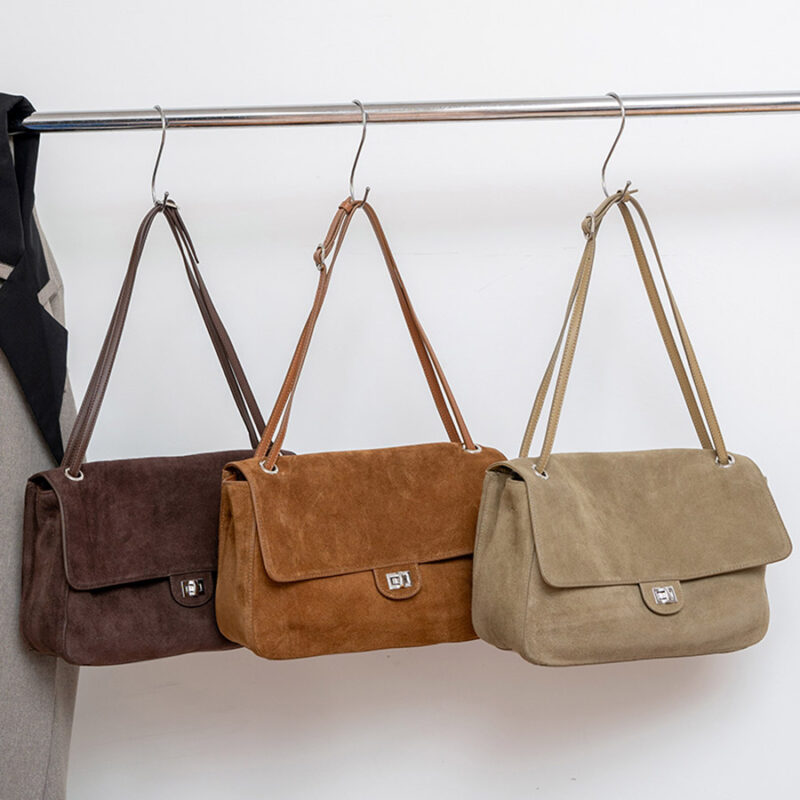 Women's Suede Flap Lock Shoulder Bag
