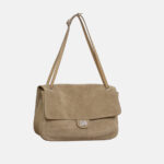 Women's Suede Flap Lock Shoulder Bag