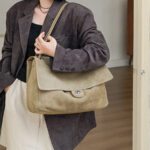 Women's Suede Flap Lock Shoulder Bag