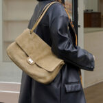 Women's Suede Flap Lock Shoulder Bag