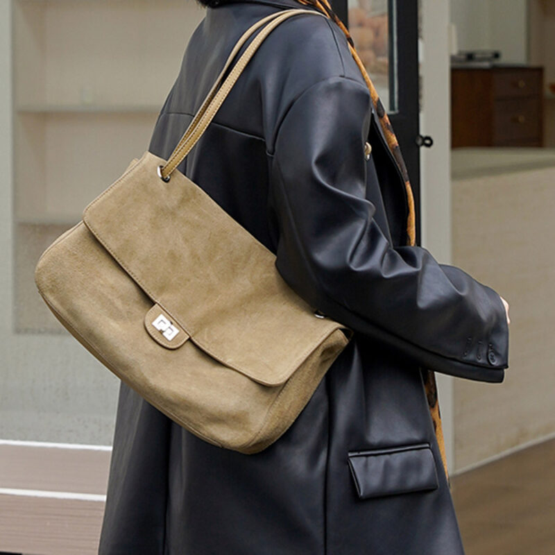 Women's Suede Flap Lock Shoulder Bag