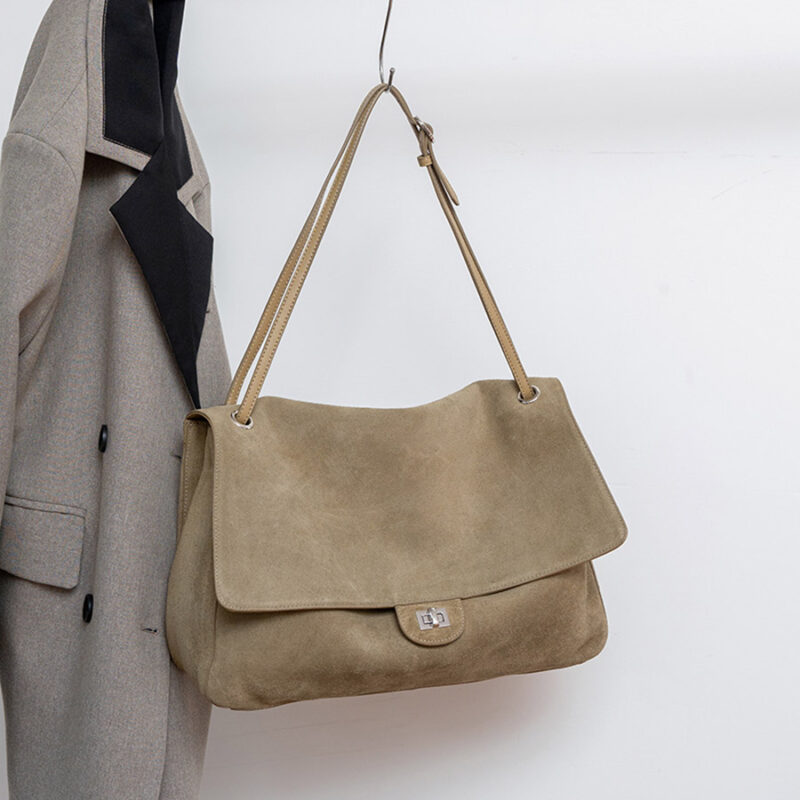 Women's Suede Flap Lock Shoulder Bag