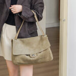Women's Suede Flap Lock Shoulder Bag