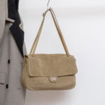 Women's Suede Flap Lock Shoulder Bag