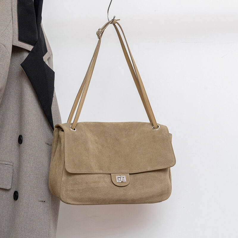 Women's Suede Flap Lock Shoulder Bag