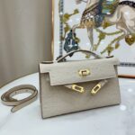 Women's Beige Full Grain Leather Ostrich Pattern Bags Gold Hardware 22