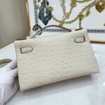 Women's Beige Full Grain Leather Ostrich Pattern Bags Gold Hardware 22