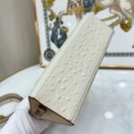 Women's Beige Full Grain Leather Ostrich Pattern Bags Gold Hardware 22