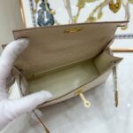 Women's Beige Full Grain Leather Ostrich Pattern Bags Gold Hardware 22