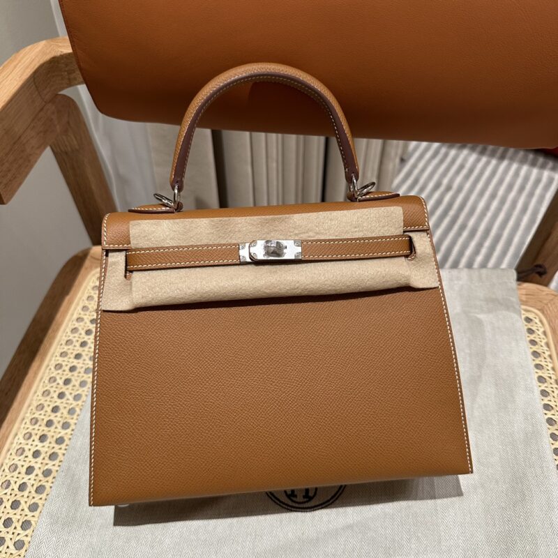 Women's Brown Epsom Leather Silver Hardware Handbag 25