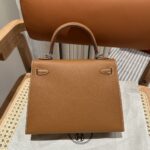 Women's Brown Epsom Leather Silver Hardware Handbag 25
