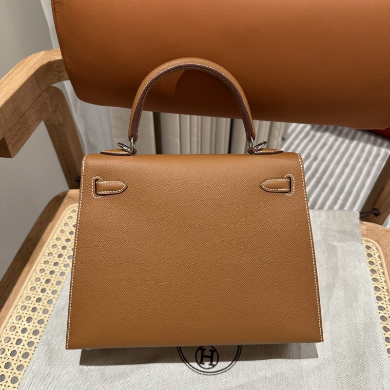 Women's Brown Epsom Leather Silver Hardware Handbag 25
