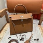 Women's Brown Epsom Leather Silver Hardware Handbag 25