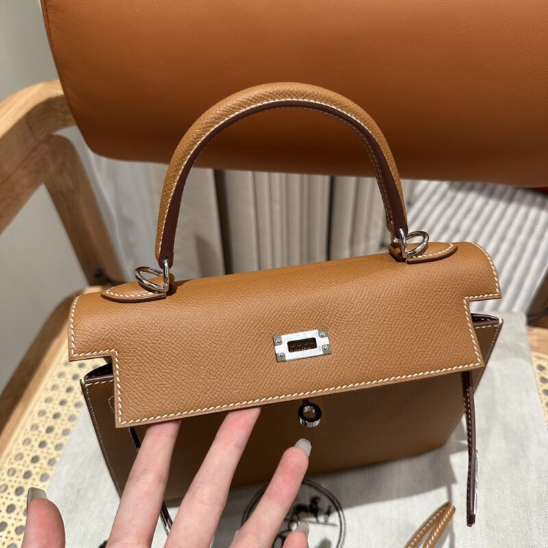 Women's Brown Epsom Leather Silver Hardware Handbag 25