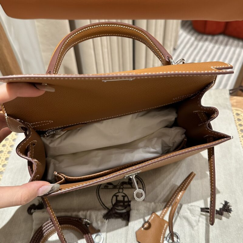 Women's Brown Epsom Leather Silver Hardware Handbag 25